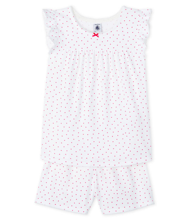 Kurz-Pyjama rosa aus Rippstrick f&uuml;r kleine M&auml;dchen weiss/rosa