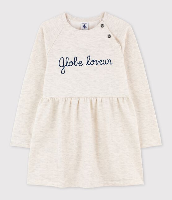 Langärmeliges Kleid aus Molton für Mädchen beige MONTELIMAR CHINE