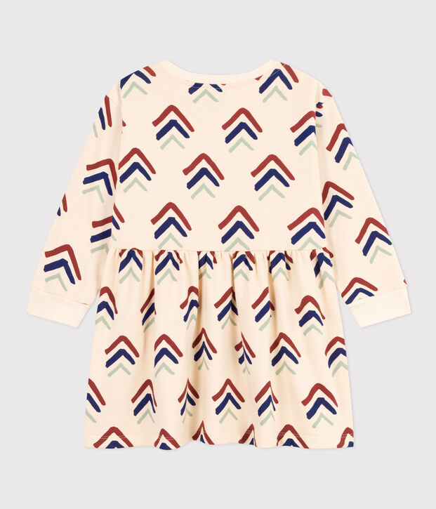 Gemustertes M&auml;dchenkleid mit langen &Auml;rmeln aus Molton naturfarben/blau/vielfarbig