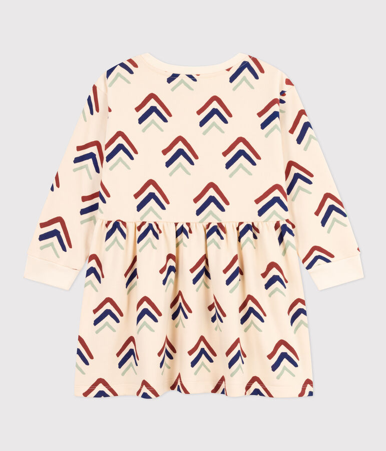 Gemustertes M&auml;dchenkleid mit langen &Auml;rmeln aus Molton naturfarben/blau/vielfarbig