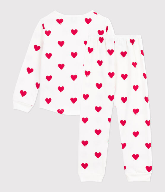 Kinder-Pyjama aus Molton mit Herzmotiv weiss MARSHMALLOW/rot TERKUIT