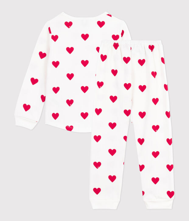 Kinder-Pyjama aus Molton mit Herzmotiv weiss/rot