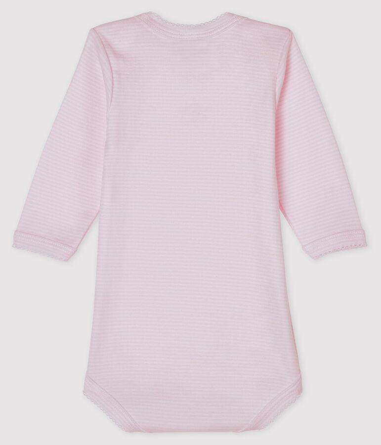 Lang&auml;rmliger Baby-Body f&uuml;r M&auml;dchen rosa VIENNE/weiss ECUME