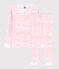 Snugfit-Kinderpyjama aus Baumwolle mit rosafarbenen Wellen für Mädchen weiss MARSHMALLOW/rosa GRETEL