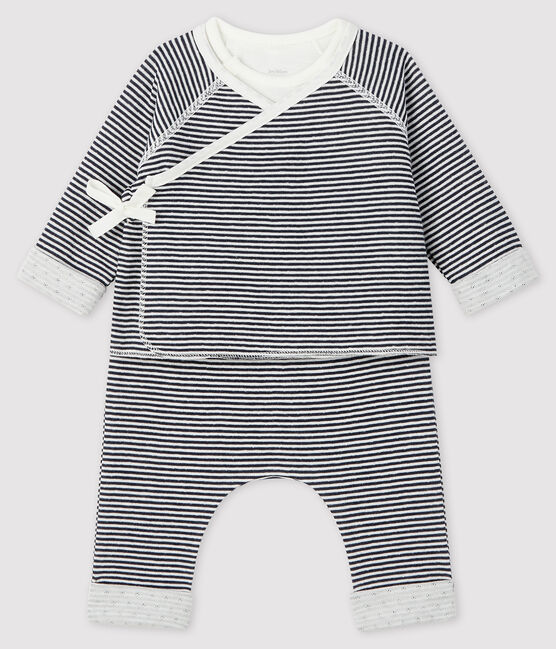 Dreiteiliges Baby-Set aus Doppeljersey blau SMOKING/weiss MARSHMALLOW