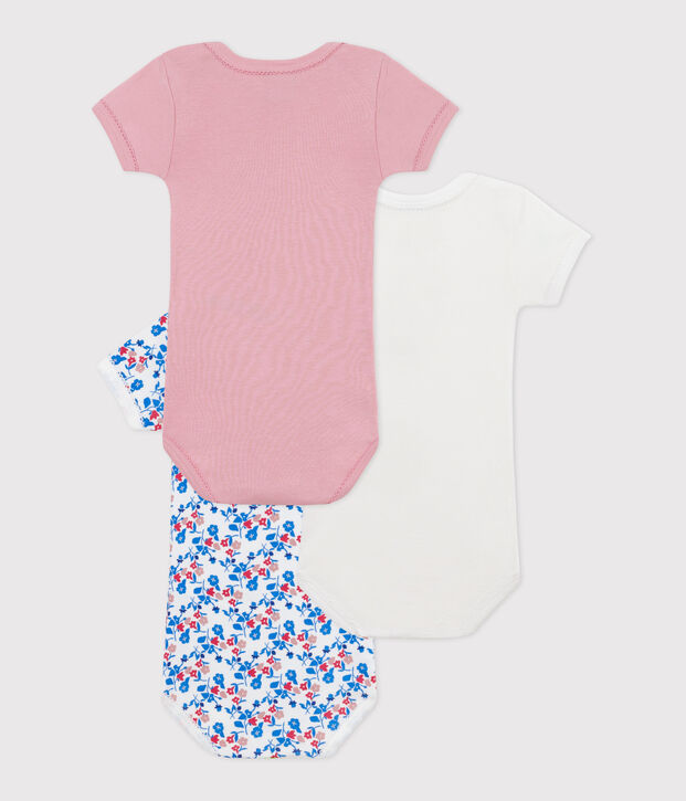 3er-Set kurz&auml;rmelige Baby-Bodys aus Baumwolle mit Blumenmuster vielfarbig