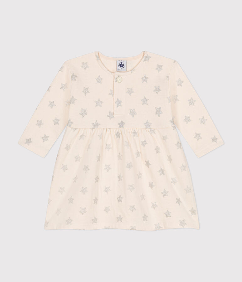 Babykleid aus Doppeljersey mit Sternenprint. naturfarben/grau