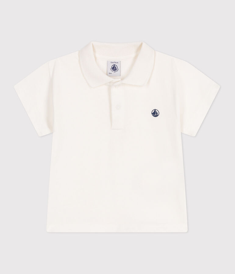 Kurz&auml;rmeliges Baby-Poloshirt aus einfarbiger Baumwolle weiss