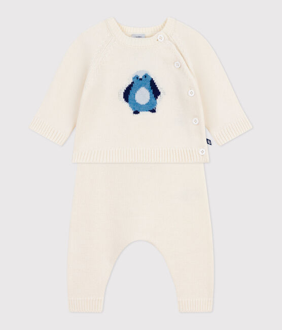 2-teiliges Baby-Set aus Wollstrick mit Pinguin-Motiv weiss MARSHMALLOW/weiss MULTICO