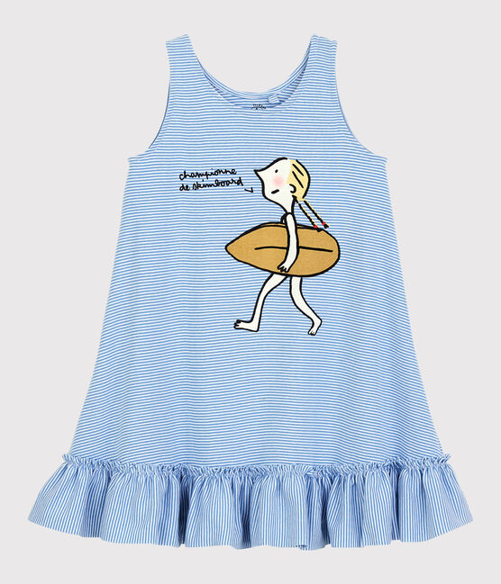 Kinderkleid Soledad Bravi aus Bio-Baumwolle für Mädchen blau ALASKA/weiss ECUME