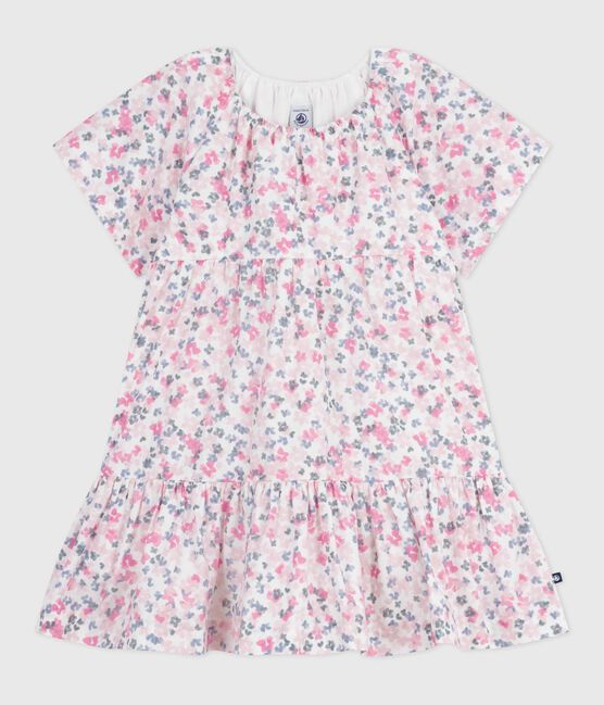 Kurzärmeliges Kinder-Kleid aus bedruckter Baumwolle weiss MARSHMALLOW/weiss MULTICO
