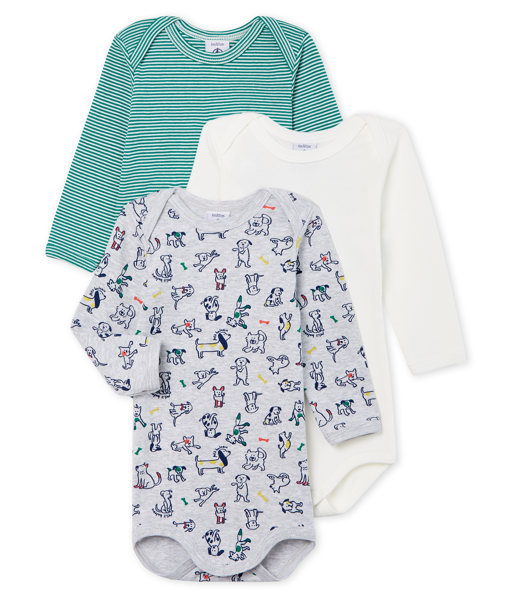 Trio langärmelige Baby-Bodys für Jungen