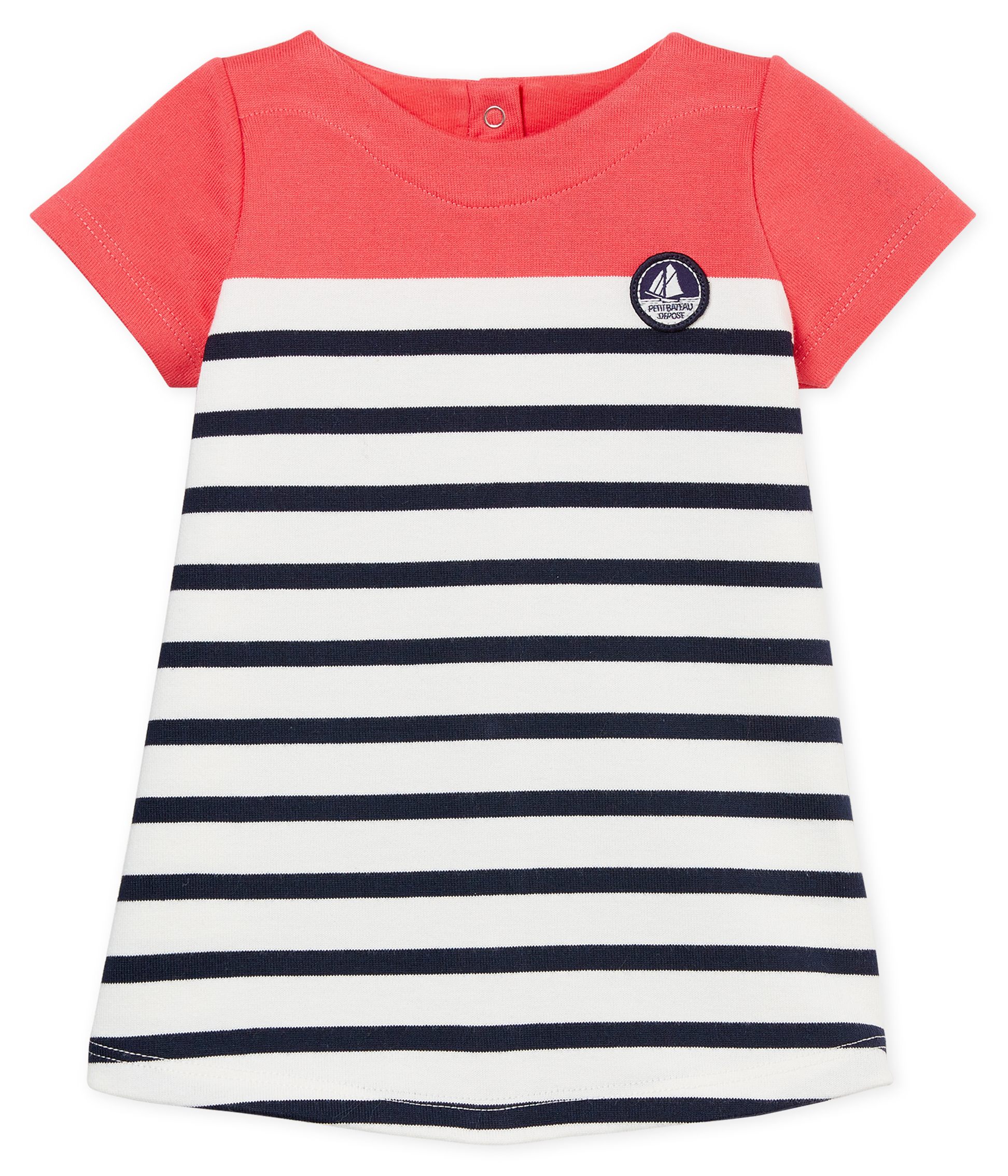 Kurzärmeliges baby-kleid mit platziertem streifenmuster mädchen