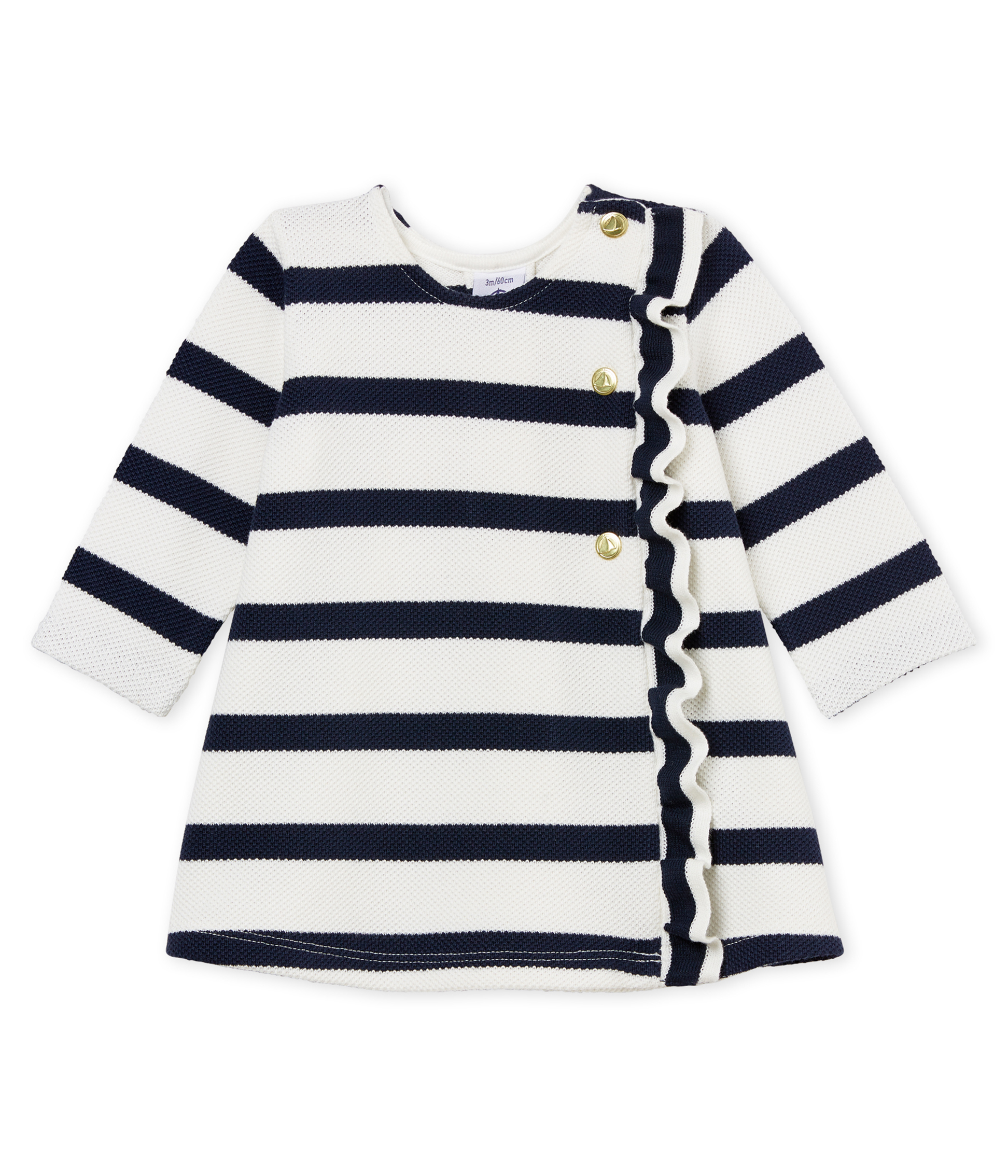Langärmeliges baby-kleid mit seemannsstreifen mädchen
