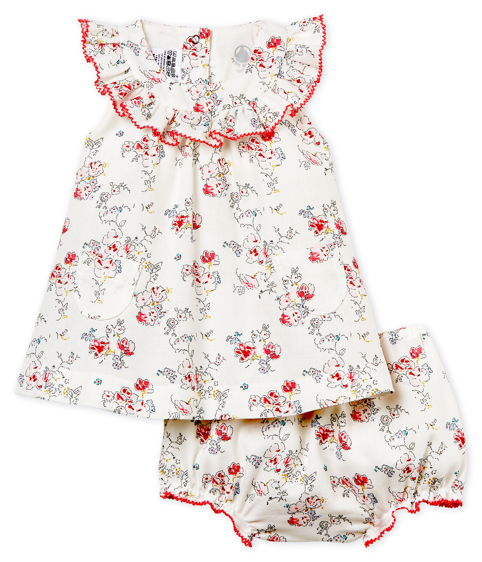 Gemustertes baby-kleid und bloomer mädchen