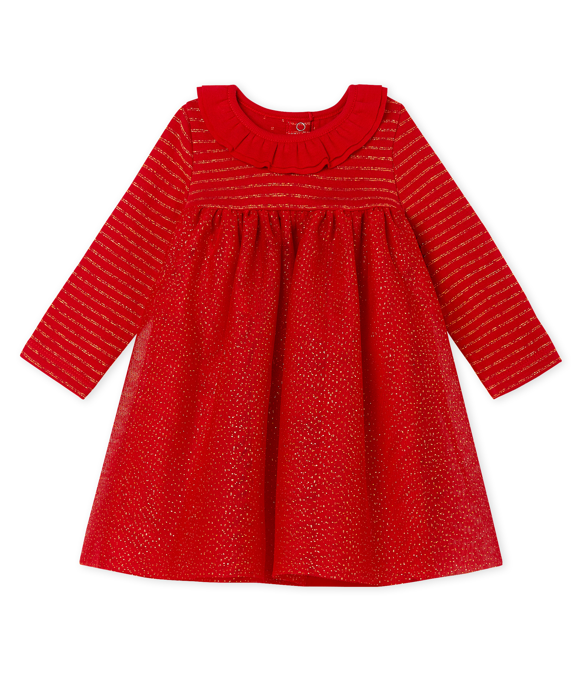 Langärmeliges Babykleid aus Materialmix für Mädchen