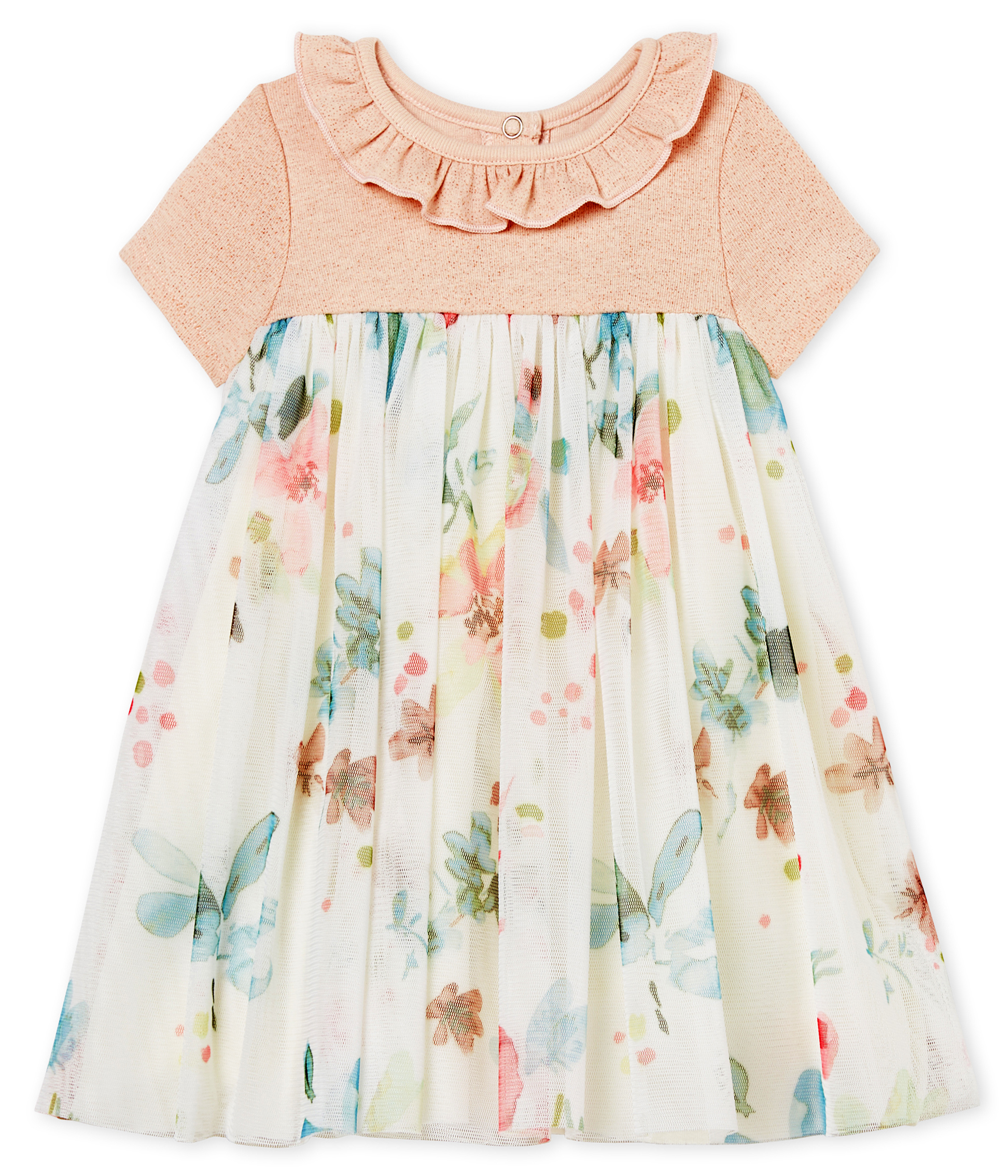 Kurzärmeliges baby-kleid aus materialmix mädchen