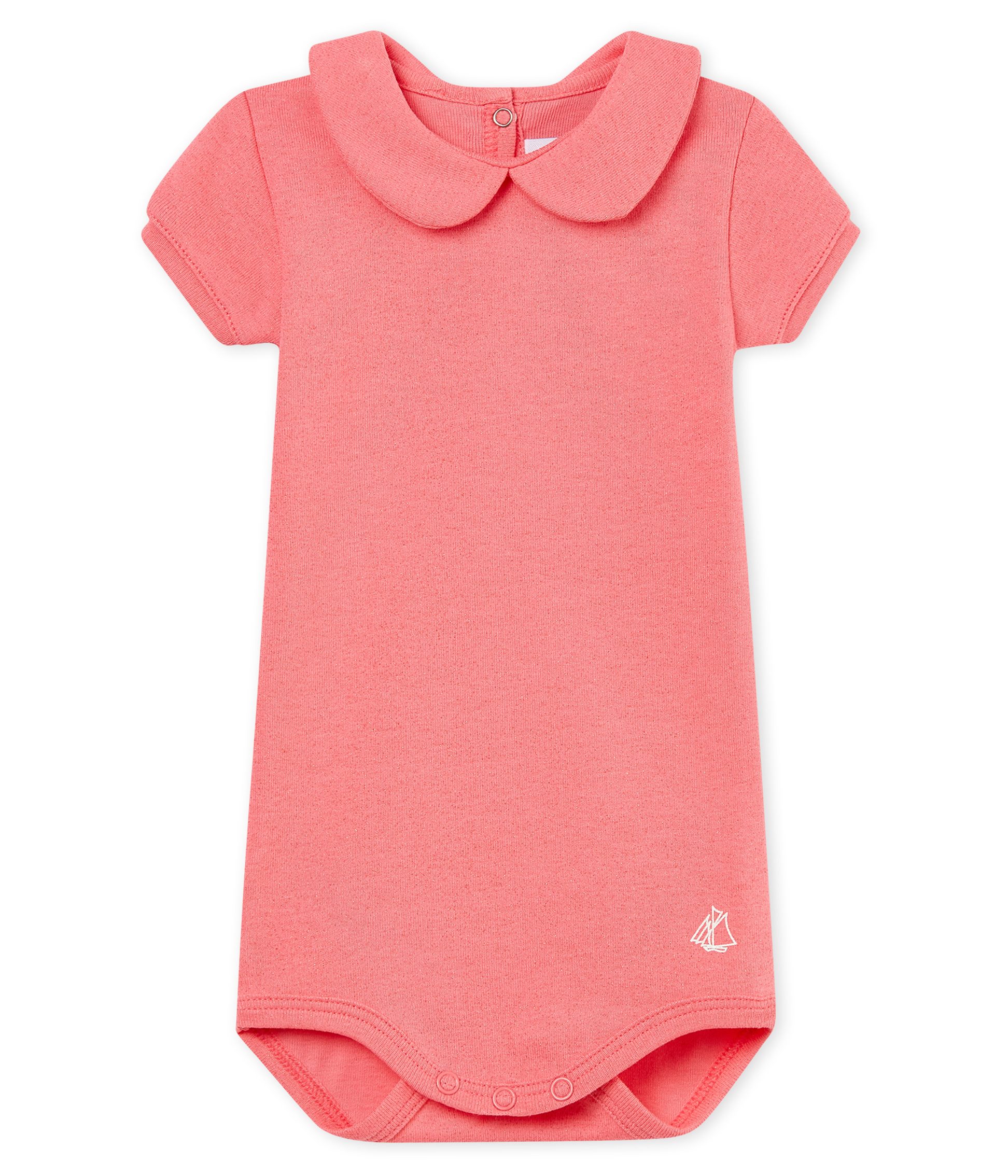 Kurzärmeliger baby-body mit glänzendem bubikragen mädchen