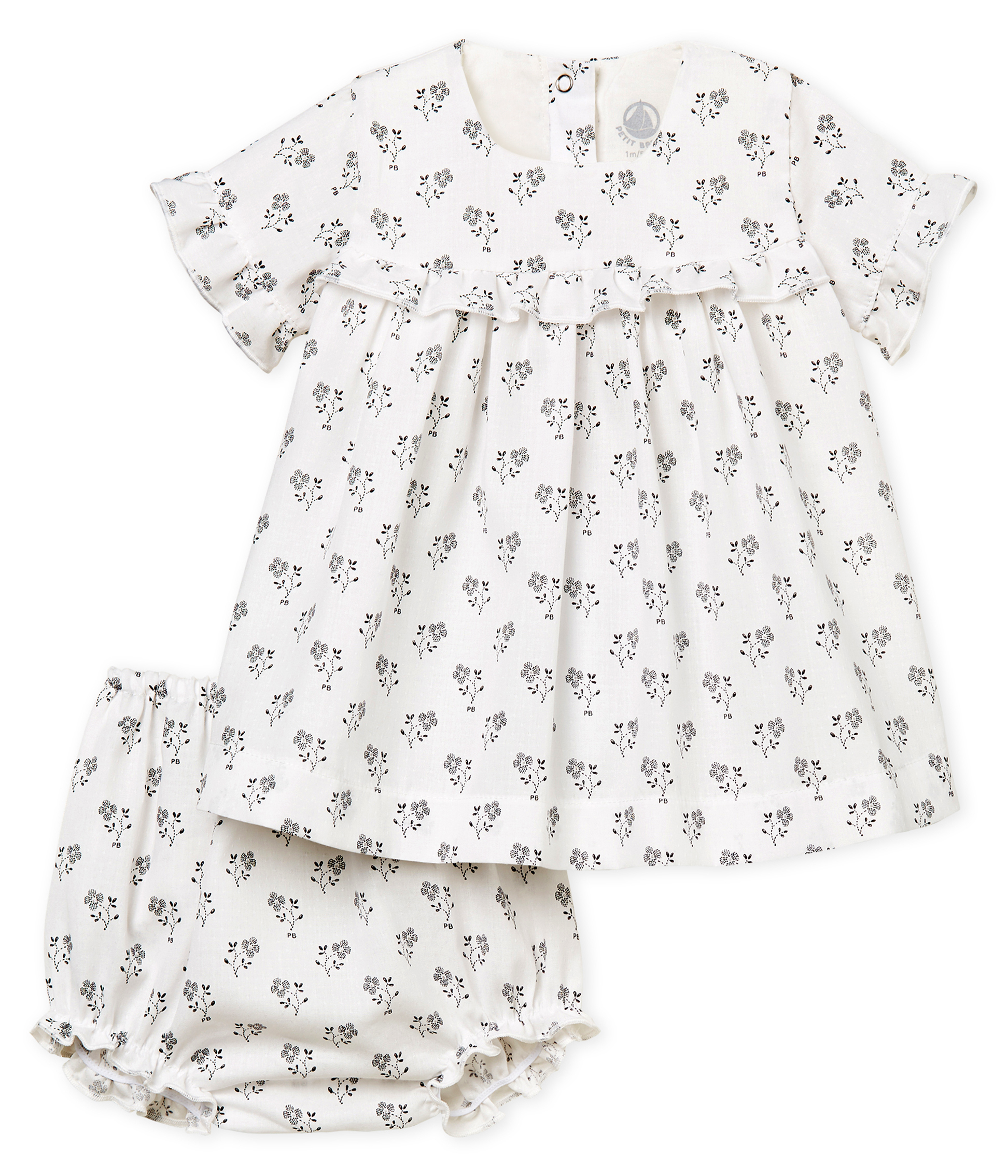 Gemustertes baby-kleid und bloomer mädchen