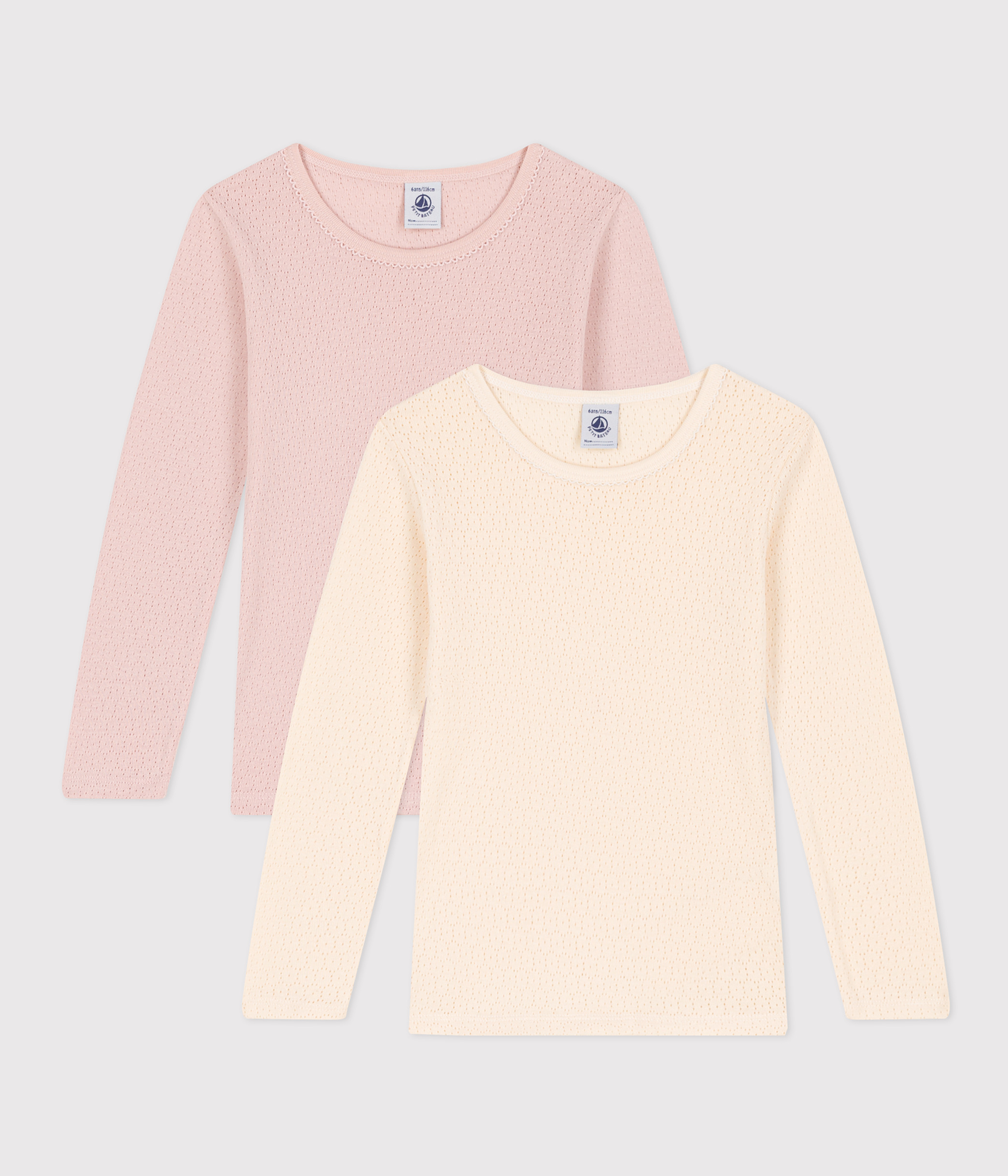 Petit Bateau Mädchen T-Shirt 2er Pack – Kurzarm, Noppenmuster, 100% Baumwolle