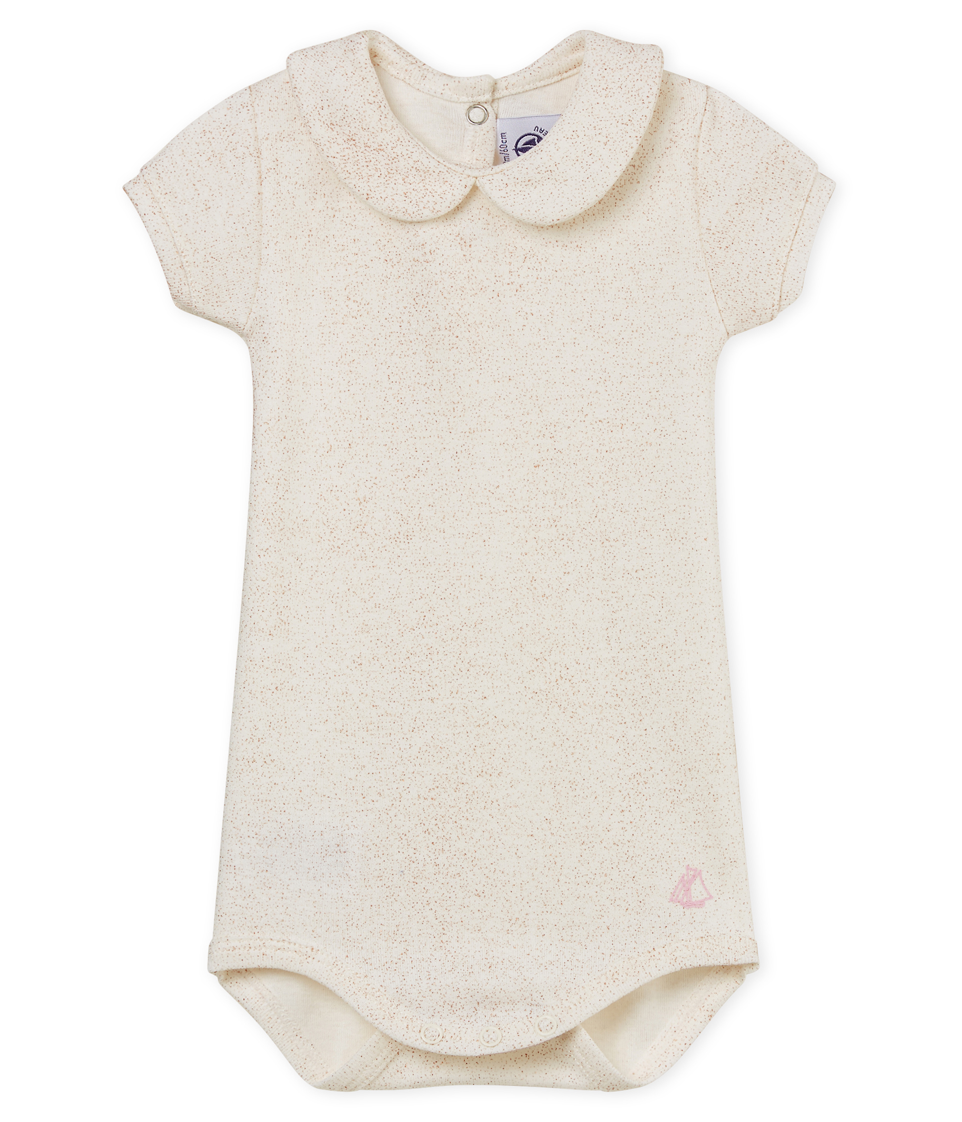 Kurzärmeliger baby-body mit glänzendem bubikragen mädchen
