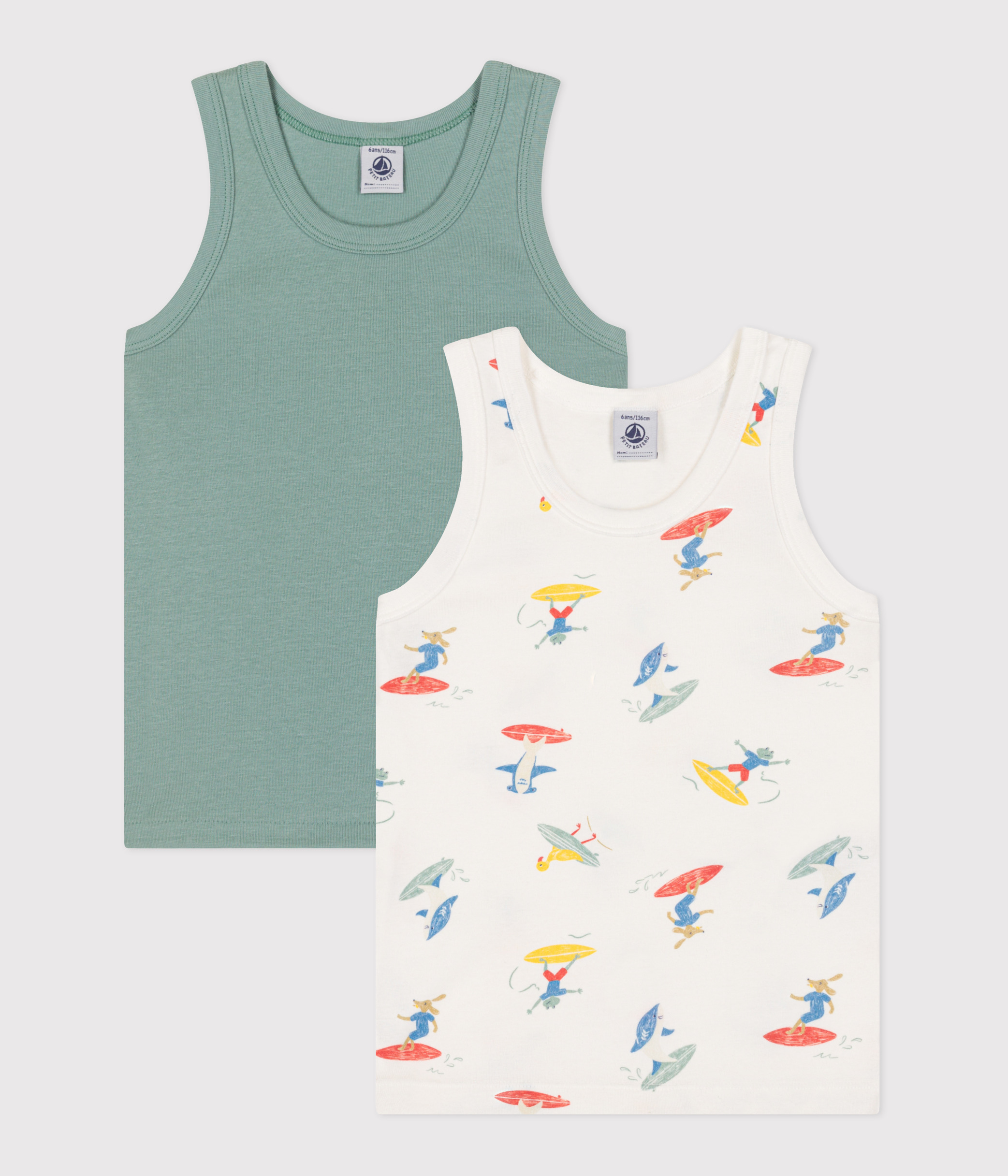 Petit Bateau Jungen Unterhemd 2er Pack – 100% Baumwolle, Rundhals, ärmellos