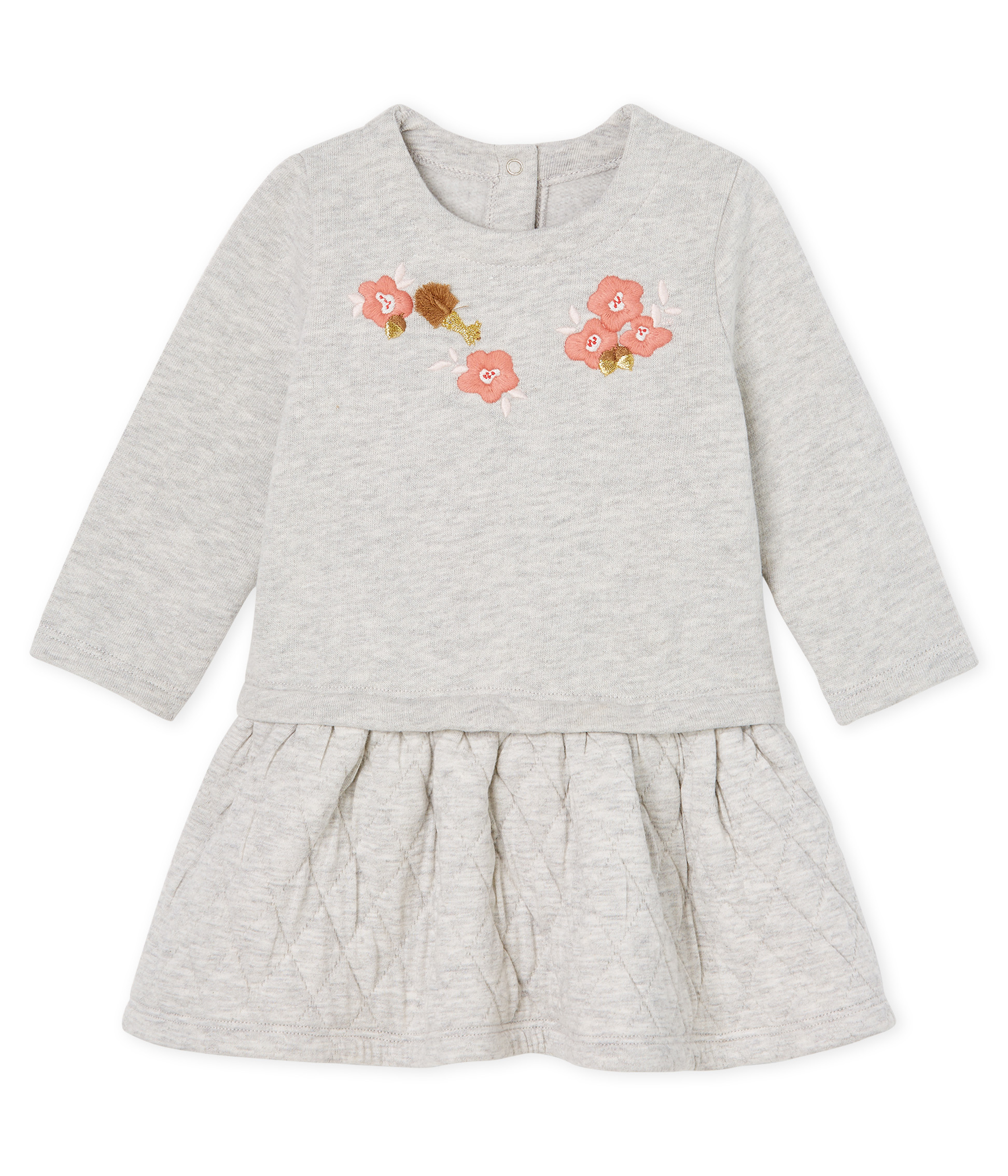 Langärmeliges Babykleid aus Materialmix für Mädchen