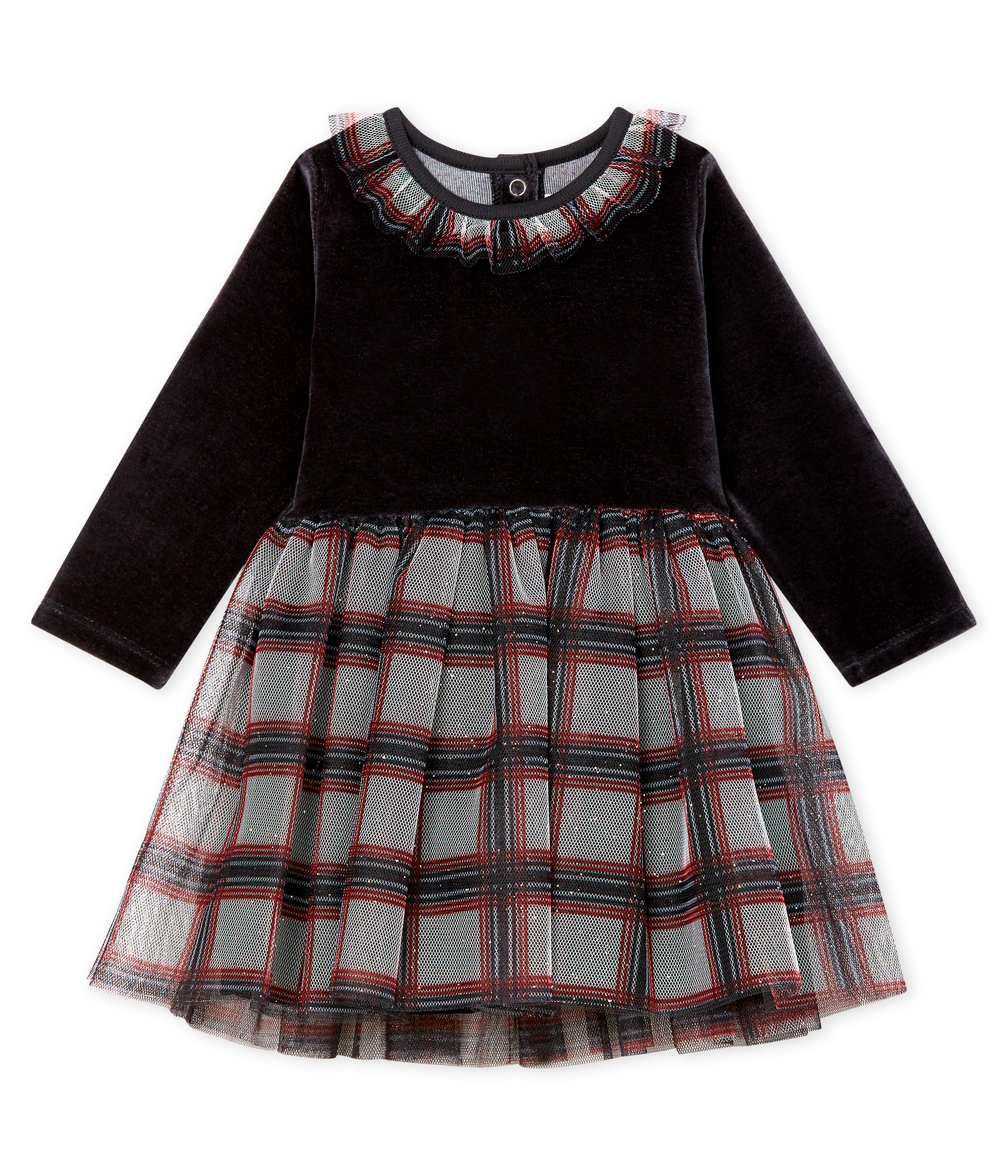 Langärmeliges Babykleid aus Materialmix für Mädchen