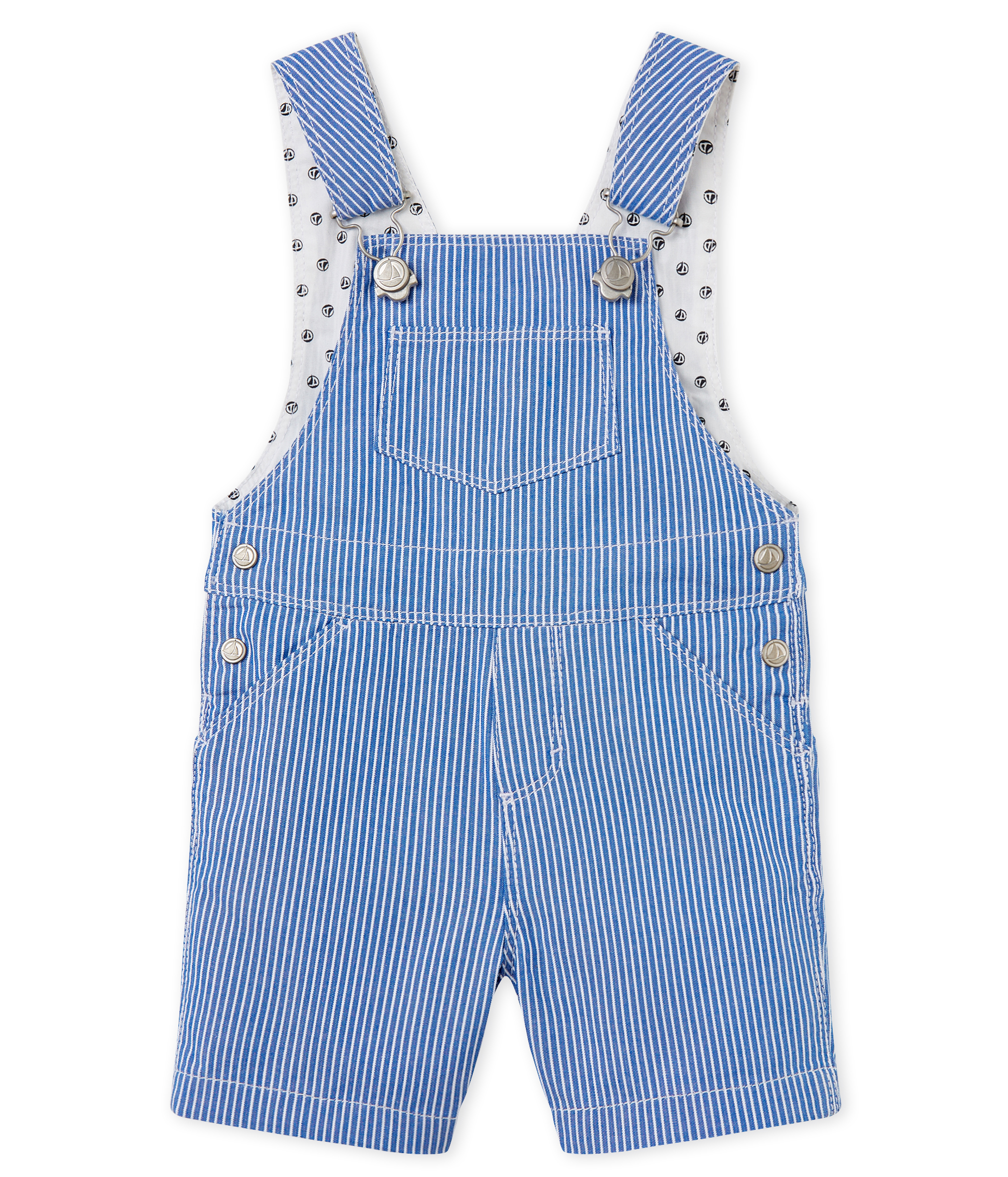 Gestreifte kurze baby-latzhose aus leinen jungen