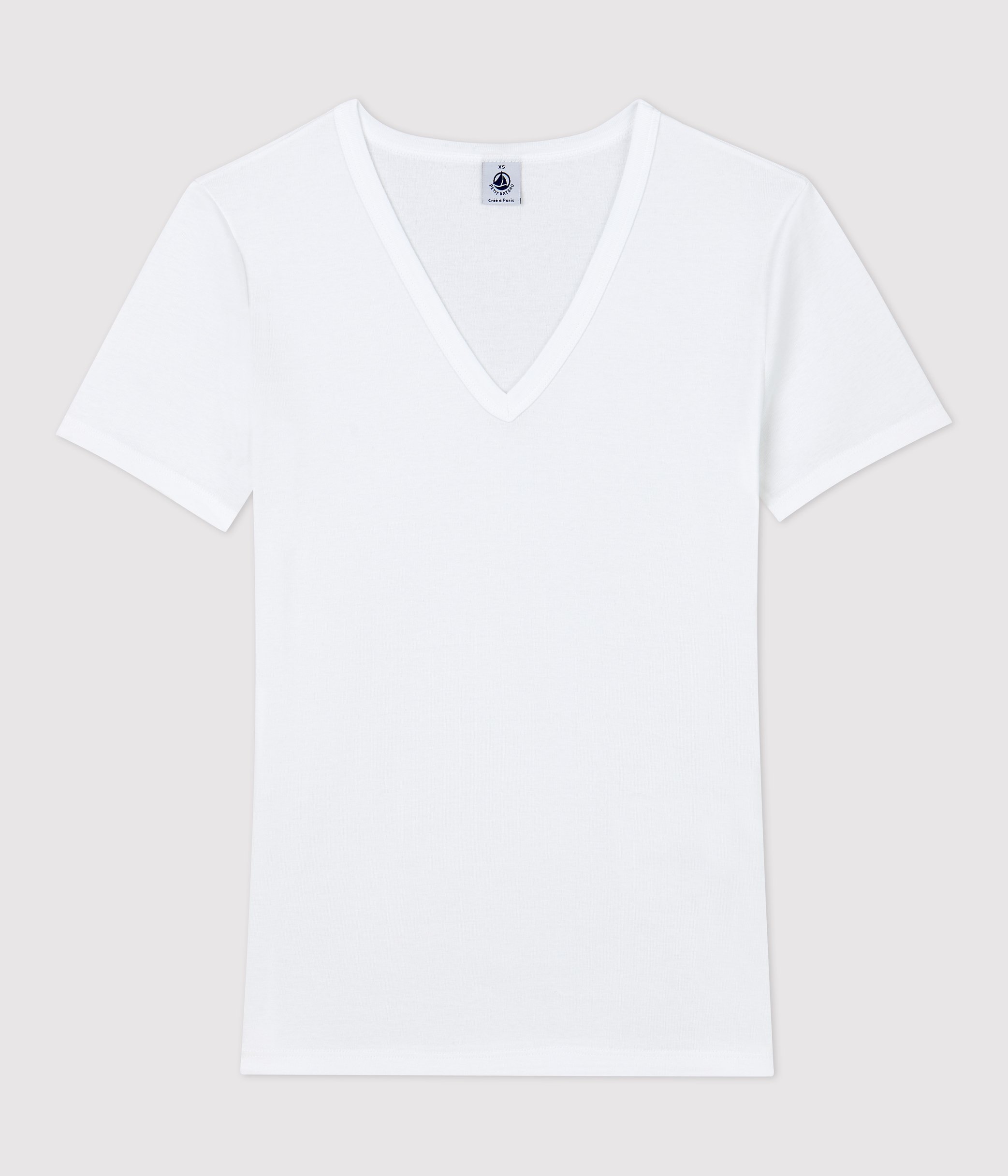 für V-Ausschnitt Eng Bateau Petit ECUME T-Shirt anliegendes aus Damen Baumwolle mit |