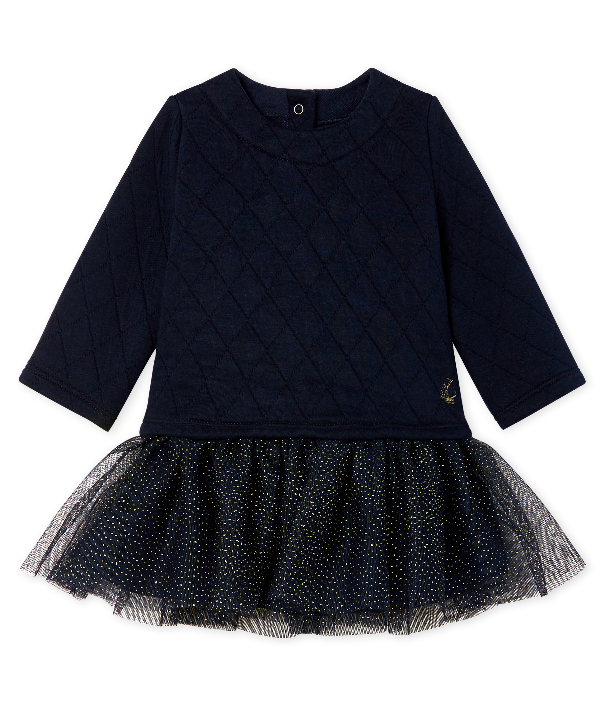 Langärmeliges Babykleid aus Materialmix für Mädchen