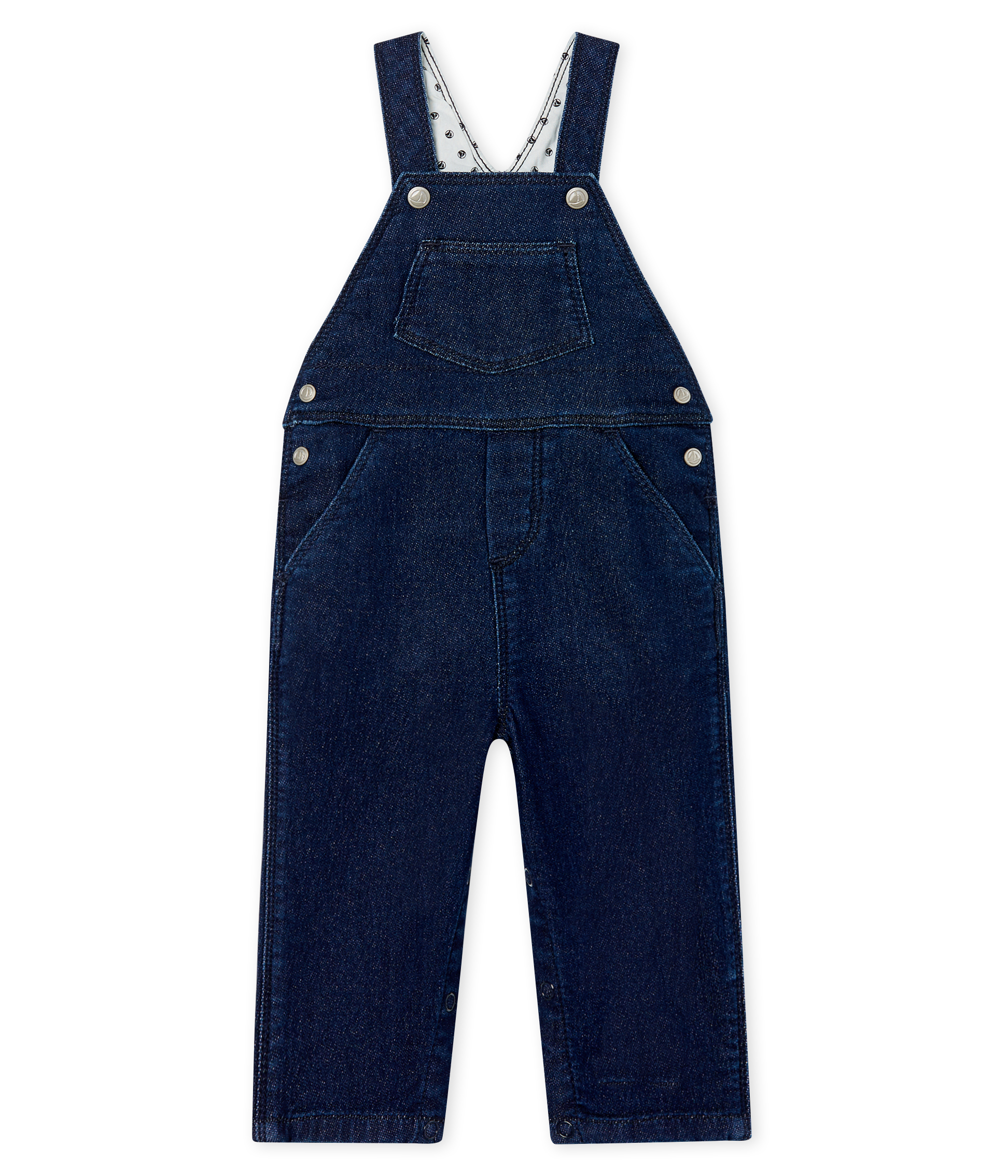 Lange Baby-Latzhose Unisex aus Strick im Denim-Look.