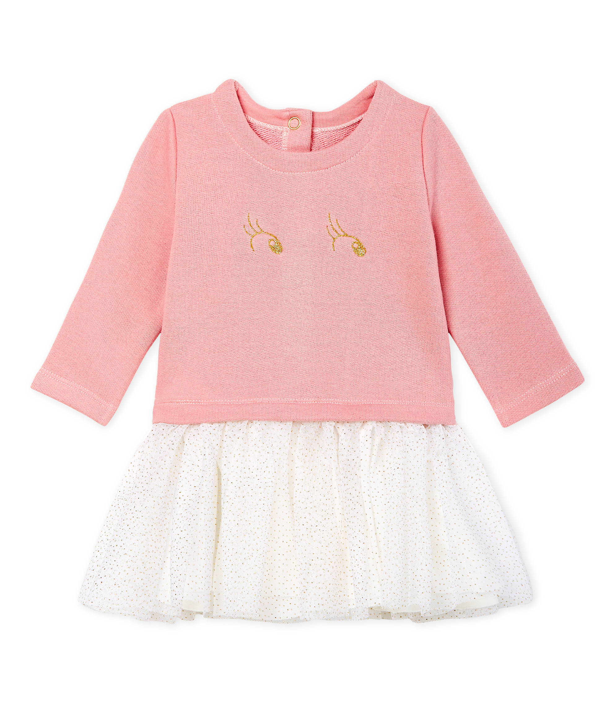 Langärmeliges Babykleid aus Materialmix für Mädchen